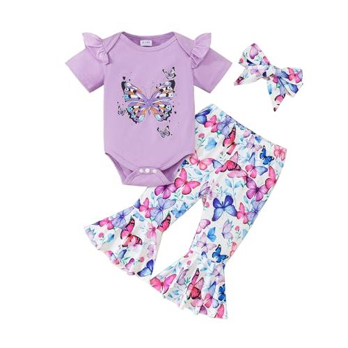 SUNNY PIGGY Baby Girl Clothes Infant Newborn Girls Outfits Romper with Headband Hat Pants Shorts Set 5Pcs