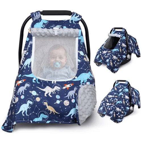Car Seat Cover Baby, Carseat Covers Baby with 2 Layers Breathable Windows, Windproof Infant Car Seat Cover, Kick-Proof Baby Carrier Cover for Baby Boy Newborn Essentials