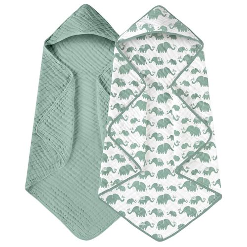 Yoofoss Hooded Baby Towels for Newborn 2 Pack 100% Muslin Organic Cotton Baby Bath Towel with Hood for Babies, Infant, Toddler and Kids, Large 32x32Inch, Soft and Absorbent Newborn Essential