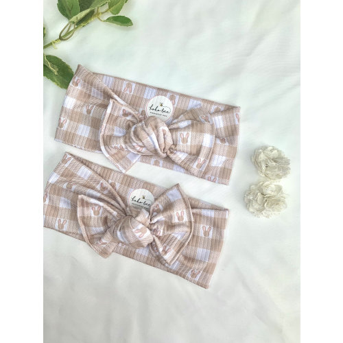 Neutral Bunny Gingham Headwraps/Easter/boho baby/1st Easter/ribbed headwrap/Easter bunnies bow