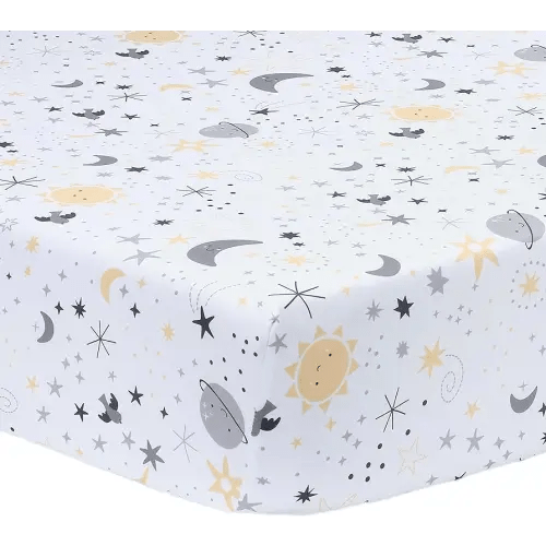 Bedtime Originals Little Star White Celestial Microfiber Baby Fitted Crib Sheet
