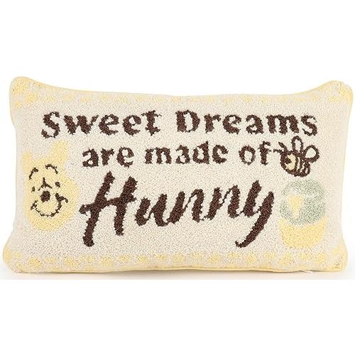 Jay Franco Needlepoint Decorative Pillow – 15 Inch Kids Ultra-Soft Stuffed Plushie & Cozy Throw Pillow, Official Licensed Product, Yellow - Winnie The Pooh