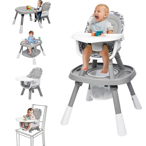 Xilingol 15-in-1 Convertible High Chair, 2-in-1 Baby Highchair & Activity Center W/Toys, Booster Seat | Building Block Table | Toddler Chair W/Removable Tray & 5-Point Harness & 2-Layer Cushion(Grey)