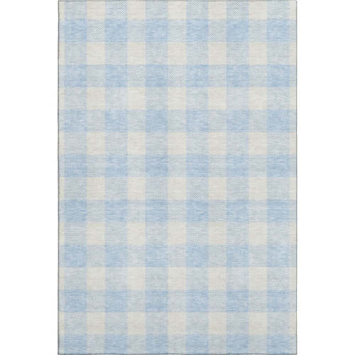 8' X 10' Sky Blue and Ivory Plaid Area Rug - Durable, Washable, UV Protected for Family Spaces