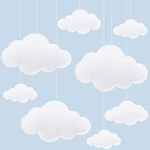 8 Pcs 3D Cloud Decoration Hanging for Ceiling Party Decoration Artificial Cloud Ornament Hanging Ceiling Wall Decor for Birthday Art Wedding Baby Shower Nursery Children Bridal Room(Delicate,White)