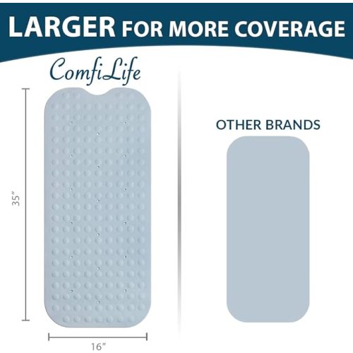ComfiLife Bath Mat for Bathroom Tub and Shower – Non Slip Extra Large Bathtub Mat with Drain Holes & Suction Cups – Machine Washable Grip Rubber Mats Keep Bathtub Clean (Bubble 16" x 35", Light Blue)