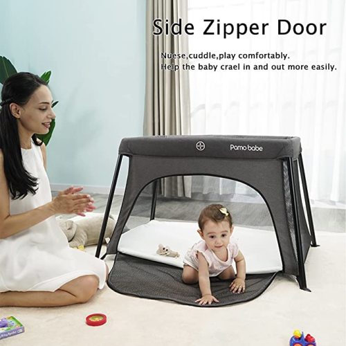 Travel Crib, Portable Crib for Baby Travel, Lightweight Travel Crib Foldable Playpen with Soft Mattress, Carry Bag for Babies to Toddler Grey