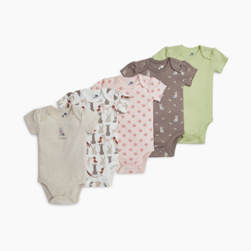Small Story 5 Pack Printed Short Sleeve Bodysuits - All Over Dogs, 0-3 M