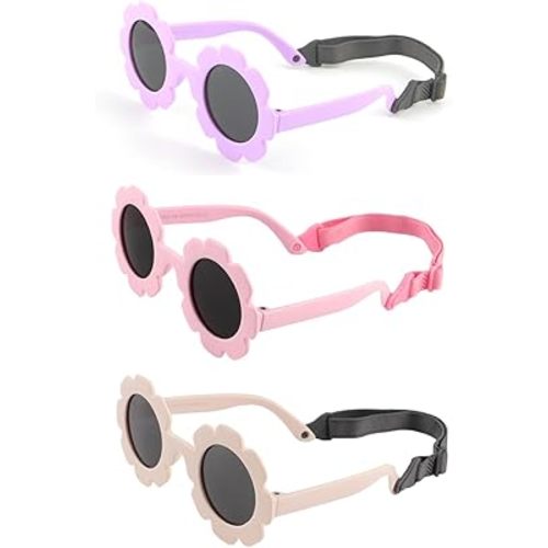 Baby flower Sunglasses with Strap girls Flexible Bendable Polarized Sunglasses for Infant Boys Girls 0-24 Months