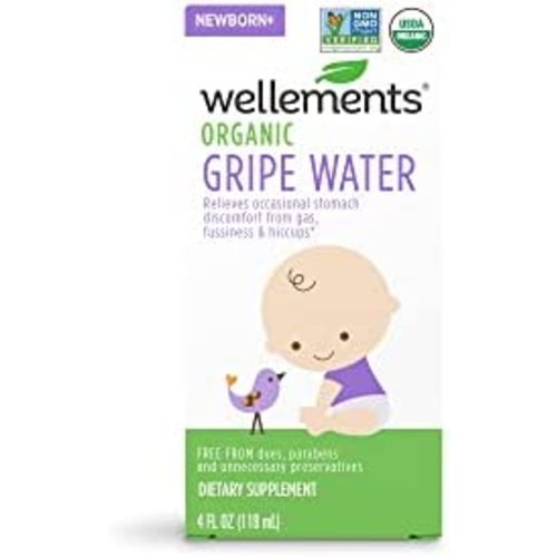 Wellements Organic Gripe Water, 4 Fl Oz, Eases Baby's Stomach Discomfort and Gas, Free from Dyes, Parabens, Preservatives