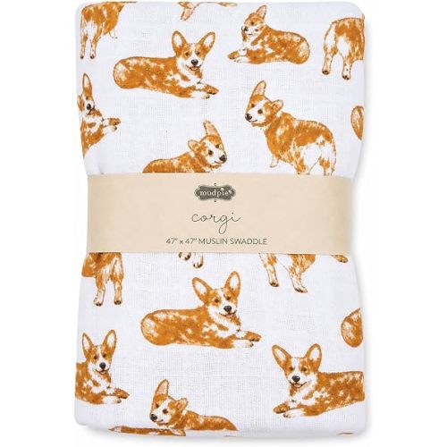 Mud Pie Baby Dog Breed Swaddle Blanket, Corgi, 47" x 47"