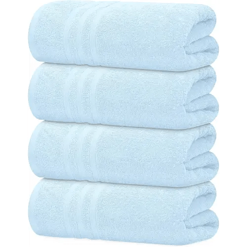 Tens Towels Pack of 4 Soft Bath Towels, 100% Cotton, 27 x 54 Inches, Lightweight & Quick-Dry, Ideal for Daily Bathroom Use, Practical & Comfortable, Sky Blue