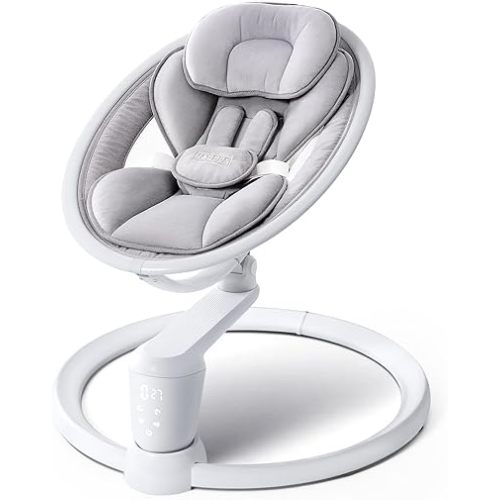 HARPPA Electric Baby Swings for Infants and Newborns, 5 Speeds and Remote Control 10 Built-in Melodies, 2 Seat Positions & 180° Rotation,Portable Baby Swing for Indoor Use,Dove Gray