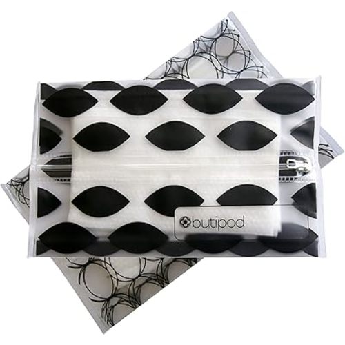 Butipods Reusable Wet Wipe Pouch Slim Case Travel Clutch Holder | Refillable Portable Baby Wipes Dispenser Container | Wipes Stay Moist | Great for Hand and Face Wipes, Set of 2 (Black Ovals & Rings)