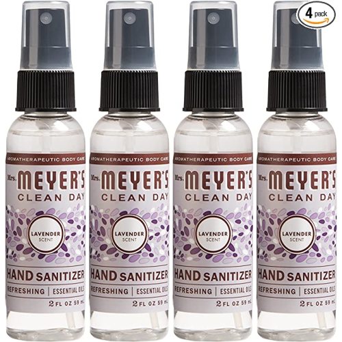 MRS. MEYER'S CLEAN DAY Antibacterial Hand Sanitizer Spray, Travel Size, Removes 99.9% of Bacteria, Lavender, 2 oz - Pack of 4