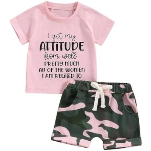Fernvia Toddler Girls Clothes 1T 2T 3T 4T 5T Summer Outfits Baby Kids Short Sleeve T-Shirt Tops & Camouflage Shorts Sets