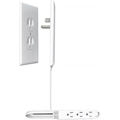 3FT Ultra Flat Plug Extension Cord Power Strip with 3 Outlets, Patented Detachable Ultra-Thin Outlet Cover Concealer & Ultra-Flat Plug, Max. 13A 125V 1625W ETL Listed, White Color