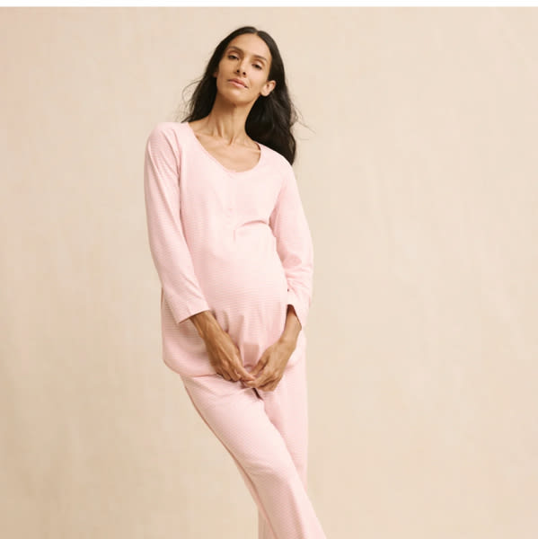 LAKE | Women | Pima Cotton Pajamas | English Rose Stripe Maternity Long Long Set