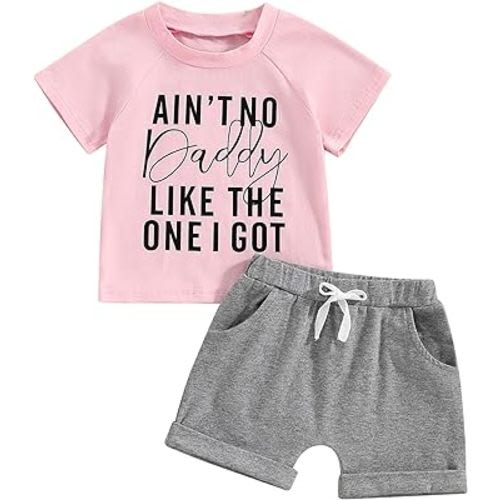 Fernvia Toddler Girls Summer Clothes Baby Kids 1T 2T 3T 4T Short Sleeve Letter T-Shirt Tops + Shorts Outfits Sets