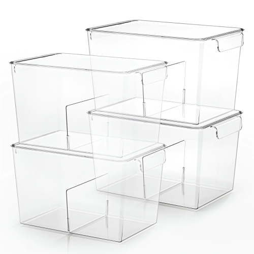 oannao Stackable Clear Storage Bins with Lids, Large Plastic Bins w/ Handles for Kitchen, Fridge, Cabinet, Bathroom