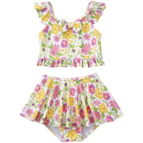 Saeaby Girls 2 Piece Tankini Swimsuit Bathing Suit Adjustable Straps Ruffled Floral Summer Girls' Swimwear for 3-8 Years
