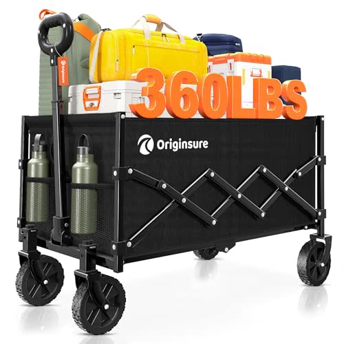 Originsure Collapsible Wagon Cart Foldable - Lightweight Portable Heavy Duty Folding Beach Wagons with Wheels - Outdoor Utility Carts for Grocery, Camping, Shopping, Sports, Garden with Large Capacity
