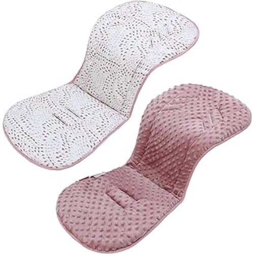 Baby Stroller Cushion,Soft Minky Dotted and Printed Stroller Seat Liner-Reversible Universal Breathable and Soft Newborn Stroller Pad, Cotton Infant Car Seat Insert-82x37cm,1 Pack(Pink Raindrops)