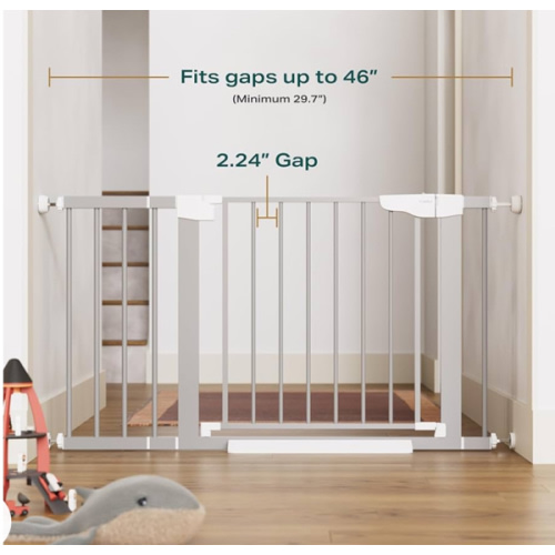 Cumbor 29.7-46" Baby Gate for Stairs, Mom's Choice Awards Winner-Auto Close Dog Gate for The House, Easy Install Pressure Mounted Pet Gates for Doorways, Easy Walk Thru Wide Safety Gate for Dog, Gray
