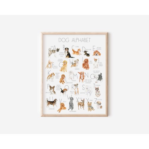 Dog Alphabet Print, Dog Nursery Decor, Dog Playroom Decor, Dog Breed Alphabet, Dog Alphabet Poster, Dog Lover Nursery, Dog Lover Kids Gift