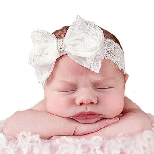 Baby Lace Headbands Big Bows Hairbands Hair Bows Elastics for Baby Girls Newborn Infant Toddlers Kids (White)