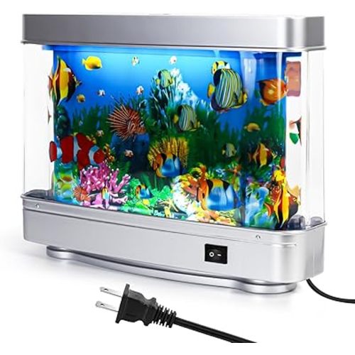 Fake Fish Tank Baby Aquarium - Artificial Fish Lamp with Moving Tropical Fish - LED Sensory Aquarium Light for Bedroom, Office, Kids, and Cat Lovers - Relaxing Night Light & Stress Reliever