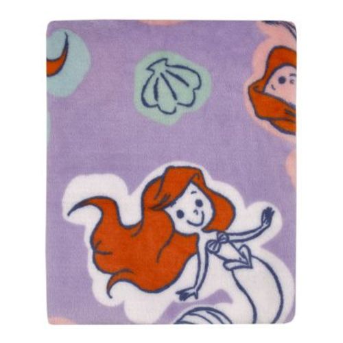NoJo Disney The Little Mermaid Orange, Lavender, Aqua and White Ariel Super Soft Baby Blanket