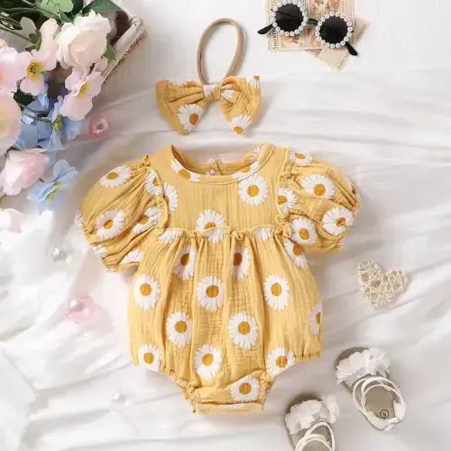 0-3 mo - Baby Daisy Pastoral Bodysuit with Headband
