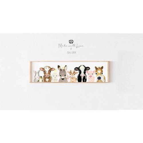 Farm Pano Nursery Print, Baby Animal Nursery Art, farm Animal Watercolor, farm Baby Room Decor, Nursery Canvas Print, Canvas or PAPER