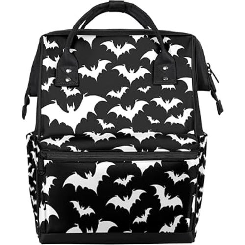 Aglebo Hallween Bats Animals Diaper Bag Backpack Large Compartment Mommy Bag with Stroller Straps Waterproof Casual Daypack for Mom and Dad Travel Bag