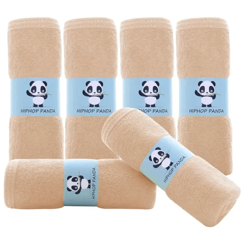 HIPHOP PANDA Baby Washcloths, Rayon Made from Bamboo - 2 Layer Ultra Soft Absorbent Newborn Bath Face Towel - Reusable Baby Wipes for Delicate Skin - Brown, 6 Pack