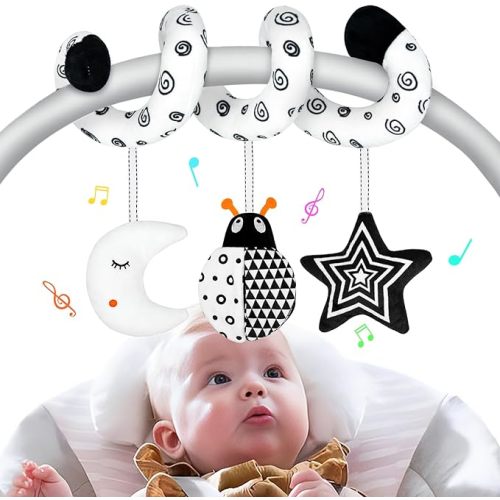 XIXILAND Car Seat Toys for Babies 0-6 Months Boys Girls, Black and White High Contrast Baby Toys 0-3 Months Carseat Toys for Infants 0-6 Months, Stroller Toys Newborn Infant Toys for 0-18 Months