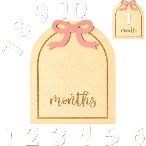 R HORSE Baby Monthly Milestone Cards, 3D Coquette Pink Bow Wooden Monthly Milestone Discs with Number Cards, Newborn Months Signs Announcement Baby Shower Photography Props Gifts for Boy Girl