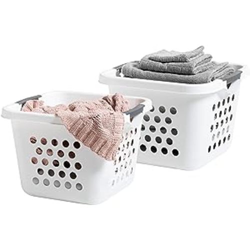 Amazon.com: IRIS USA 30L Plastic Laundry Basket Hamper Organizer with Built-In Comfort Carry Handles, for Closet, Dorm, Laundry Room, Bedroom, Nestable, Ventilation Holes, 2 Pack, Medium, White : Home & Kitchen
