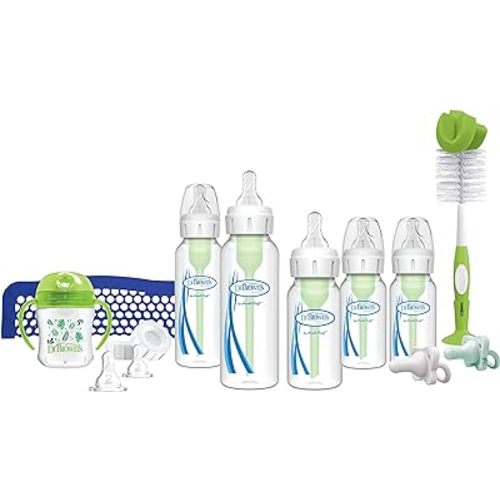 Dr. Brown's Natural Flow Baby Feeding Set with Anti-Colic Bottles, Transition Cup, Brush, and Silicone Pacifiers
