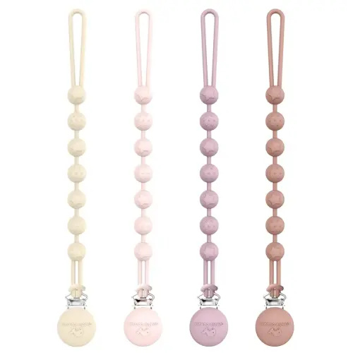 Cuddle Campus Silicone Pacifier Clip Holder with One Piece Design, Pack of 4 Soft Flexible Binky Clips with Texture for Baby Boy and Girl Set 5(6M+)