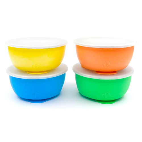 Stainless Steel Bowl with Silicone Suction Sleeve + Lids