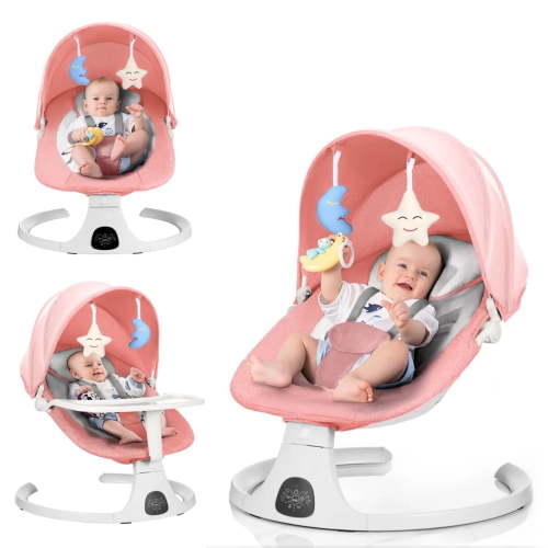HAOUUCYIN Baby Swing, Infants Rocker with 5 Swing Speeds, 3 Seat Positions, bluetooth Music, Pink
