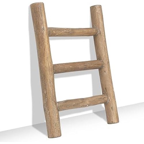 FUIN Tea Towel Ladder, Mini Rustic Solid Wood Decorative Ladder, Brown