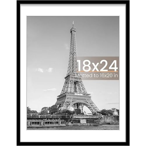 upsimples 18x24 Picture Frame, Display Pictures 16x20 with Mat or 18x24 Without Mat, Wall Hanging Poster Frame, Black, 1 Pack