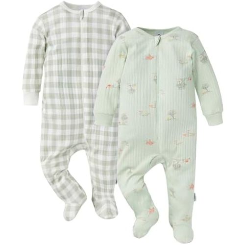 Gerber baby-girls Baby Unisex 2-pack 2-way Zip Textured Sleep 'N Play