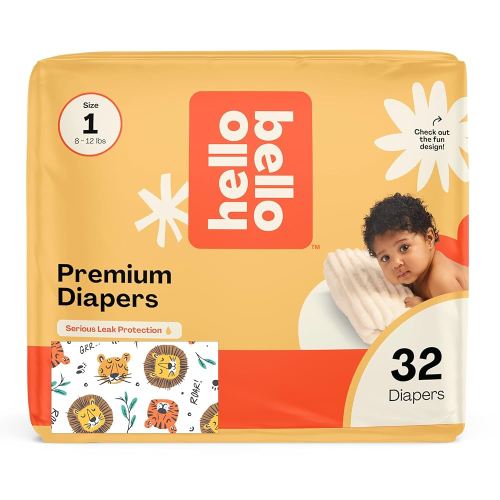 Hello Bello Diapers, Size 1 (8-12 lbs) Wild Cats, 32 Count of Premium Disposable Baby Diapers, Hypoallergenic with Soft, Cloth-Like Feel