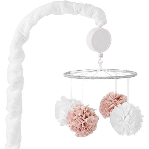 Levtex Baby - Heritage Musical Rotating Baby Crib Mobile - Pom Poms - Blush and White - Nursery Accessories