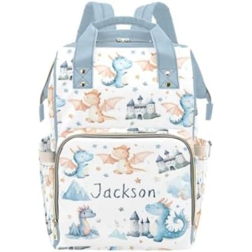 Personalized Cute Dragon Diaper Bag for Boys, Custom Mommy Daypack with Name, Customized Dinosaur Diaper Backpack for Women, Travel Backpack for Mom Mommy, Gifts for New Mom Mother