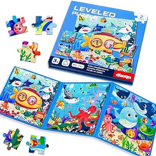 Magnetic Puzzles for Kids Ages 3-5, 3 in 1 Ocean World Toddlers Magnet Jigsaw Puzzle Book, Kids Travel Puzzles Toys, Preschool Learning Toy for Kids 3-8 Year (Ocean World)